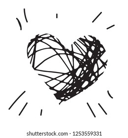 Doodle heart icon isolated on white background. Vector illustration of hand drawn sketched love symbol or wedding sign