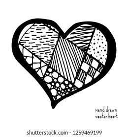 Doodle heart icon isolated on white background. Vector illustration of hand drawn sketched love symbol or wedding sign