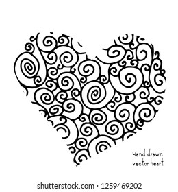 Doodle heart icon isolated on white background. Vector illustration of hand drawn sketched love symbol or wedding sign
