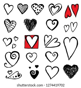 Doodle heart icon isolated on white background. Vector illustration of hand drawn sketched love symbol or wedding sign