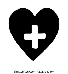 Doodle heart icon on medical topics, cardiogram, ambulance