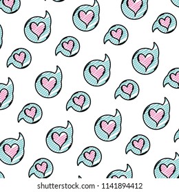 doodle heart inside chat bubble message background