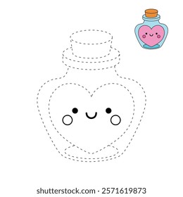 Doodle Heart in a Jar, Bottle of Love, Sending Love Valentine Day clipart vector. Cute clipart for Valentine card printable. Coloring page, Trace and color for Valentine Day theme.