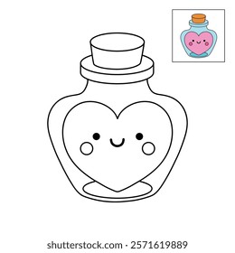 Doodle Heart in a Jar, Bottle of Love, Sending Love Valentine Day clipart vector. Cute clipart for Valentine card printable. Coloring page, Trace and color for Valentine Day theme.