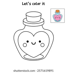 Doodle Heart in a Jar, Bottle of Love, Sending Love Valentine Day clipart vector. Cute clipart for Valentine card printable. Coloring page, Trace and color for Valentine Day theme.