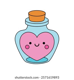 Doodle Heart in a Jar, Bottle of Love, Sending Love Valentine Day clipart vector. Cute clipart for Valentine card printable. Coloring page, Trace and color for Valentine Day theme.