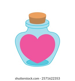 Doodle Heart in a Jar, Bottle of Love, Sending Love Valentine day clipart vector. Cute clipart for Valentine card printable. Coloring page, Trace and color for Valentine Day theme.