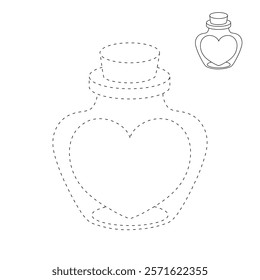 Doodle Heart in a Jar, Bottle of Love, Sending Love Valentine day clipart vector. Cute clipart for Valentine card printable. Coloring page, Trace and color for Valentine Day theme.