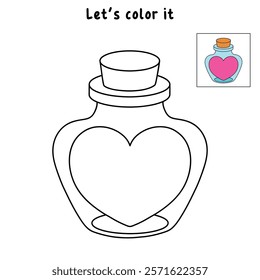 Doodle Heart in a Jar, Bottle of Love, Sending Love Valentine day clipart vector. Cute clipart for Valentine card printable. Coloring page, Trace and color for Valentine Day theme.