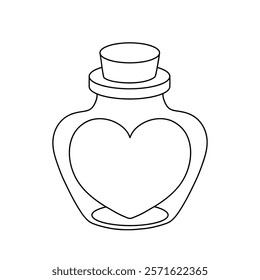 Doodle Heart in a Jar, Bottle of Love, Sending Love Valentine day clipart vector. Cute clipart for Valentine card printable. Coloring page, Trace and color for Valentine Day theme.