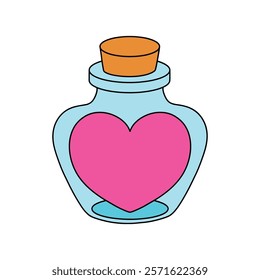 Doodle Heart in a Jar, Bottle of Love, Sending Love Valentine day clipart vector. Cute clipart for Valentine card printable. Coloring page, Trace and color for Valentine Day theme.