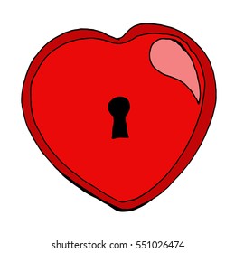 Doodle heart with keyhole icon. Vector illustration of a red heart for valentine's day. Hand drawn red heart.