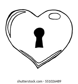 Doodle heart with keyhole icon. Vector of a red heart for valentine's day. Hand drawn red heart.