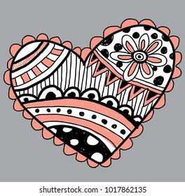 Doodle heart and love. heart shape hand drawing. black and white. vector design.