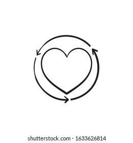 doodle heart love symbol in the circle illustration hand drawn style vector isolated