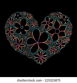 Doodle heart made of flowers.