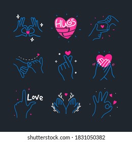 Doodle heart made with hands gesture sign. Hand drawn vector illustration element.