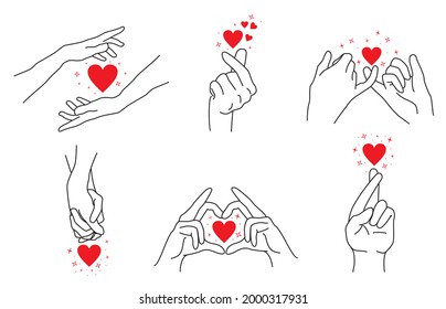 Doodle heart made with hands gesture sign. Hand drawn vector illustration element.