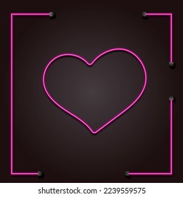 Doodle heart with neon lights in hot pink. Neon sign. Neon lights. Bright icon for social networks, sites, greeting cards and stationery. Valentine's Day. Romantic icon.