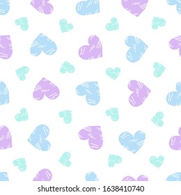 Doodle heart pattern scattered in bright color on a white background