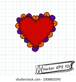 Doodle Heart. Heart with a pattern. Style of children's drawing. Doodle drawing on a sheet of notebook