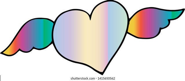 doodle heart with rainbow colored wings on a white background. vector for design posters, magazines, cards