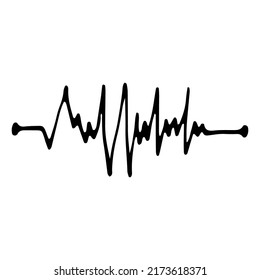 Doodle heart rate curve. Heart rate. Hand drawn vector black and white illustration.