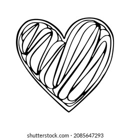 Doodle heart. Romantic objects decorated with ornaments. Cute love symbol. Hand drawn thin line art vector illustration. Isolated simple element.