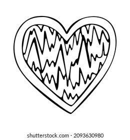 Doodle heart. Romantic objects decorated with ornaments. Cute love symbol. Hand drawn thin line art vector illustration. Isolated simple element.