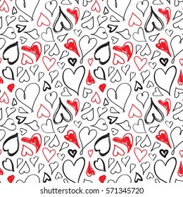 Doodle heart seamless pattern. Abstract love hand drawn background. Vector illustration