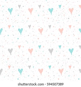 Doodle heart seamless pattern background. Hand drawn heart isolated on white for design card, textile fabric, holiday wrapping paper, garment, t-shirt, banner, wedding placard, book, scrapbook.