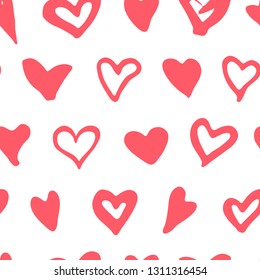 Doodle heart seamless pattern. Valentine Day, romantic, wedding symbols. Background with Heart silhouettes. Love stamps. Vintage design element. Vector illustration.