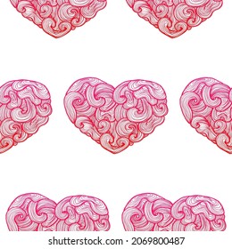 Doodle Heart Seamless Pattern. Vector Illustration of Love Background.