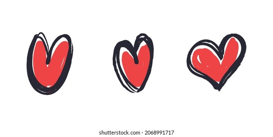 Doodle Herzset. Handgezeichnete Herzensammlung. Love Symbol graue Skizzen.