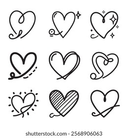 Doodle heart set. hand drawn style. love symbol. vector illustration