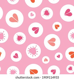 Doodle Heart Shape Dot Pattern Seamless Vector Repeat Background. Girly Allover Design With Hand Drawn Heart and Dot. Close Up, All Over Repeat. Stationery, Valentine, Wedding, Packaging. Vector EPS