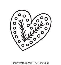 Doodle heart shape gingerbread clip art. Vector ginger cookie in heart shape