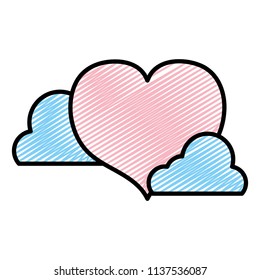 doodle heart shape love symbol with clouds