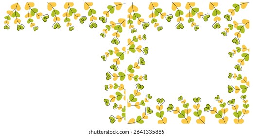 Doodle Heart shape Twigs Corner and square Frame border St Patrick Greeting Copy space Template Set