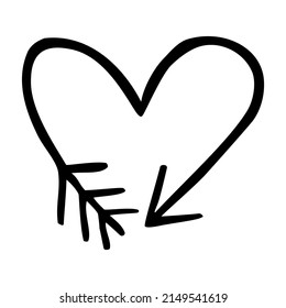 Doodle heart shaped arrow symbol hand drawn with thin line