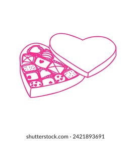 Icono de la caja de caramelos abiertos con forma de corazón