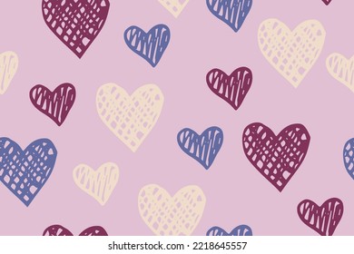 Doodle heart shapes vector repeating pattern. Love concept background. Holiday positive print. Hand drawn texture hearts ornament. Valentine Day wrapping paper. Romantic fabric print.