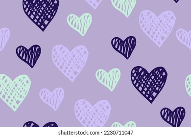 Doodle heart shapes vector repeating pattern. Love concept background. Cute hearts ornament. Valentine Day wrapping paper. Romantic fabric print.