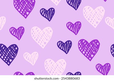 Doodle Formas de corazón Vector patrón de repetición. Fondo de concepto de amor. Impresión positiva de Festiva. Ornamento de corazones de textura dibujado a mano. Papel de embalaje de Boda. Diseño encantador de la ropa del bebé.