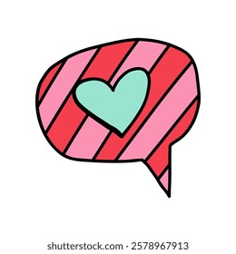 Doodle Heart in Speech Bubble. Hand Drawn Heart in Speech Bubble for social media reactions. Cute Heart Shape for wedding, Valentines Day. Romance, Love Emotion, Bubble, Romantic Talk, Icon Sticker