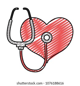 doodle heart with stethoscope tool to rhythm sign