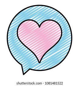 doodle heart style inside chat bubble message