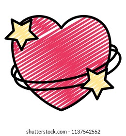 doodle heart symbol with stars shapes decoration