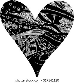 Doodle heart. Vector illustration. Hand drawn decorative design element with abstract ornaments. 
