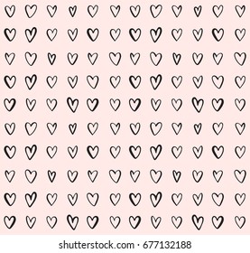 Doodle heart vector pattern. Hand drawn ink seamless background. Abstract girly feminine print design.